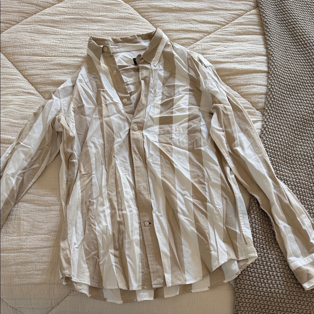 Club Monaco Beige and White Striped Shirt